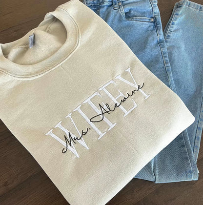 Wifey Personalized Embroidered T-Shirt/Sweatshirt/Hoodie